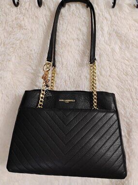 KARL LAGERFELD Paris Women's Chain/Leather Strap Black Shoulder Bag EUC